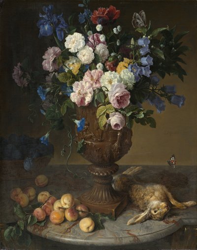 Urne mit Blumen, Früchten und Hase, 1715 von Alexandre Francois Desportes