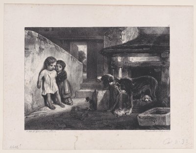 Kinder erschreckt von einem knurrenden Hund, aus der Serie Jagdszenen, 1829 von Alexandre Gabriel Decamps