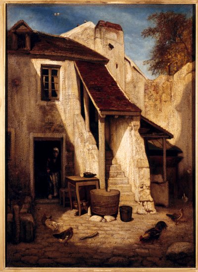 Innenansicht eines rustikalen Hofes in Fontainebleau von Alexandre Gabriel Decamps