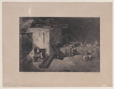 Innenraum des Zwingers, aus der Serie Jagdszenen, 1829 von Alexandre Gabriel Decamps