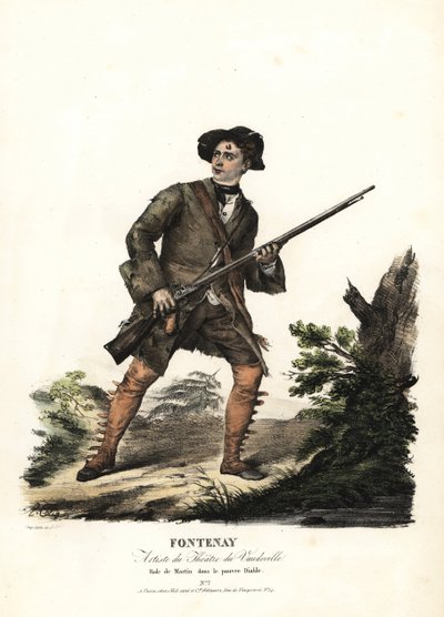 Jean-Baptiste Fontenay und Martin in Le Poor Diable von Balisson und Dumersan, Theatre du Vaudeville. Handkolorierte Lithografie von F. Noel nach einer Illustration von Alexandre-Marie Colin aus Porträts von Schauspielerinnen in verschiedenen Rollen, F. No von Alexandre Marie Colin