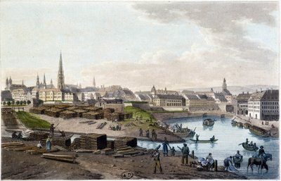Ansicht von Wien von der Küste der Leopoldstadt (Arbeiten am Dock) - in Malerische Reise nach Österreich von Graf Alexandre de Laborde, Paris, ed. Elder Didot von Alexandre de Laborde
