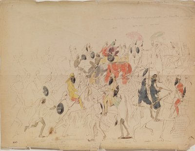 Treffen von Maharaja Sher Singh von Punjab und dem britischen Botschafter Clark im Jahr 1842, 1842 von Alexei Dmitriyevich Saltykov