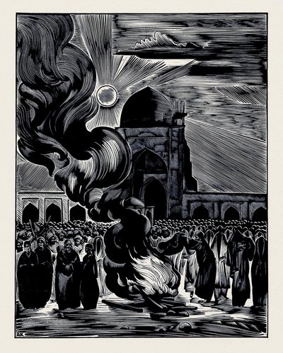 Die Befreiung der muslimischen Frauen. Verbrennung des Schleiers, 1928 von Alexei Ilyich Kravchenko