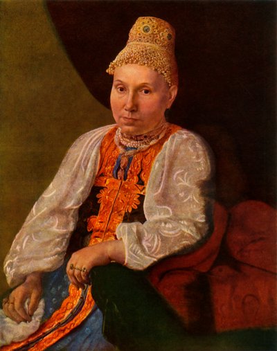 Porträt der Frau von Obraztsov, dem Kaufmann aus Rshev, 1830er Jahre, 1965 von Alexey Venetsianov