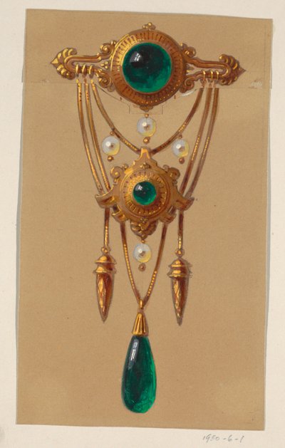 Entwurf für eine Gold- und Cabochon-Edelstein-Brosche von Alexis Falize