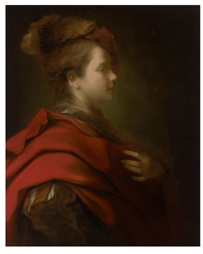Porträt eines Jungen, Halbfigur, im Profil, in Kostüm von Alexis Grimou