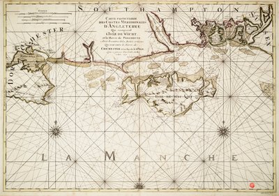 Karte der englischen Küste, Isle of Wight und Portsmouth Hafen von Alexis Hubert Jaillot
