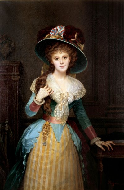 Porträt einer Frau mit großem Hut von Alexis Joseph Perignon