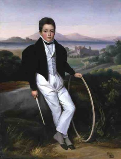 Porträt eines Jungen mit einem Reifen, angeblich Ferdinando Maria von Savoyen (1822-55) 1833 von Alexis Leon Louis Valbrun