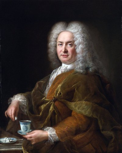 Porträt eines Gentlemans mit einer Tasse Schokolade von Alexis Simon Belle