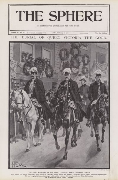 Die Haupttrauernden bei der Trauerprozession von Königin Victoria durch London (Lithografie) von Alfred (after) Pearse