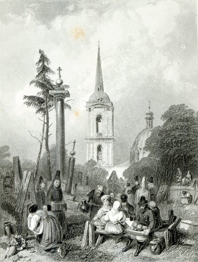 Friedhof der Smolensko-Kirche, graviert von E. Smith von Alfred (after) Vickers