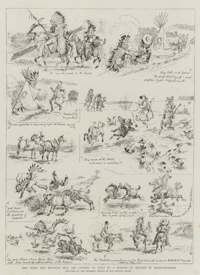 Red Shirt und Broncho Bill werden von einem Jagdherrn in Hertfordshire zur Jagd eingeladen von Alfred Chantrey Corbould