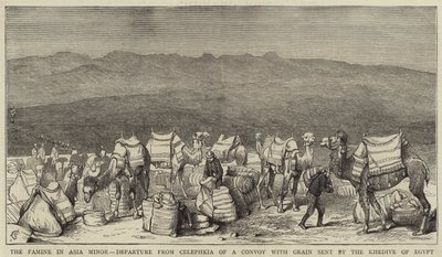 Die Hungersnot in Kleinasien, Abfahrt von Celephkia eines Konvois mit Getreide, gesendet vom Khedive von Ägypten von Alfred Chantrey Corbould