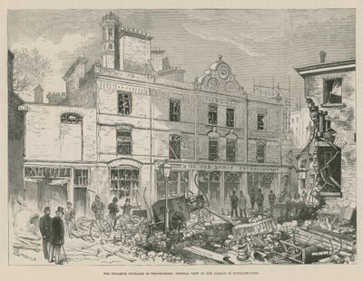 Die Dynamitanschläge in Westminster; Gesamtansicht des Schadens in Scotland Yard von Alfred Chantrey Corbould