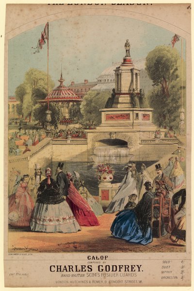 Galopp. Zeigt den Garten der Royal Horticultural Society, der zur Ausstellung 1862 angelegt wurde von Alfred Concanen