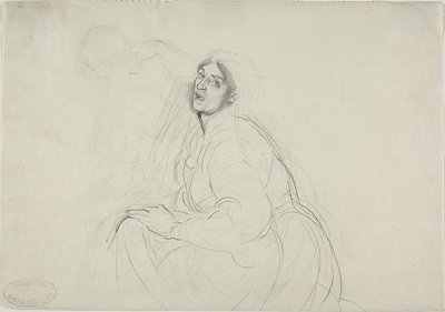 Sitzende Frau und Skizze einer sich bückenden Figur von Alfred Dehodencq