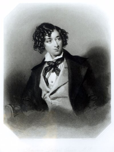 Porträt von Benjamin Disraeli Esquire (1804-81), graviert von H. Robinson, ca. 1840 von Alfred Edward Chalon