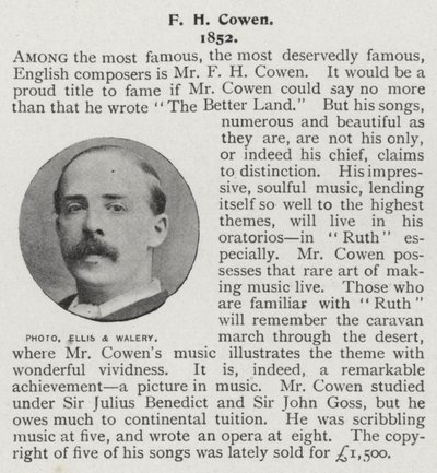 Frederic Hymen Cowen, britischer Pianist, Dirigent und Komponist (s/w Foto) von Alfred Ellis and Walery