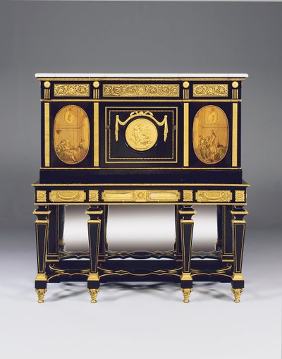 Schrank auf Ständer, mit Marketerie-Paneelen und Konstruktionselementen von einer Kommode von David Roentgen, die Friesmontierungen werden Francois Redmond zugeschrieben von Alfred Emmanuel Louis Beurdeley