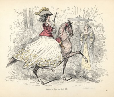 Jagdkostüm für eine Frau, Zeit von König Ludwig XIII. von Frankreich von Alfred Grevin