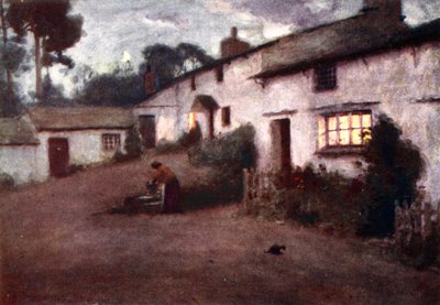 Mondlicht und Lampenlicht - Consiton Village, aus einem Portfolio von Drucken der Original-Aquarelle, ca. 1920 von Alfred Heaton Cooper