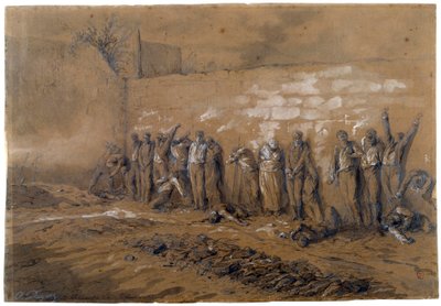 Hinrichtung von 147 Kämpfern der Kommune an der Mauer der Föderierten auf dem Père Lachaise in Paris am 28.05.1871 von Alfred Henri Darjou