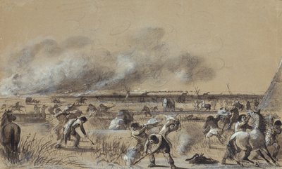Feuer auf der Prärie, das Lager in Brand setzen, ca. 1837 von Alfred Jacob Miller