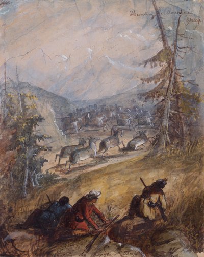 Jagd auf das Bergschaf, um 1837 von Alfred Jacob Miller