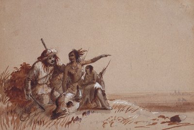 Kansas-Indianer erzählt einem Fallensteller durch Zeichen die Wanderung der Büffel, ca. 1837 von Alfred Jacob Miller
