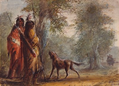 Schlangenindianer beobachten die Annäherung eines Kanus, ca. 1837 von Alfred Jacob Miller