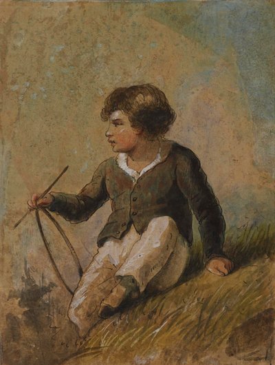 Junger Junge mit Reifen und Stock von Alfred Jacob Miller