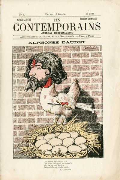 Cover von „Les Contemporains“, Nr. 9, Satirisch in Farben: Alphonse Daudet - Literatur - Houle, Daudet Alphonse - Illustration von Alfred Le Pepetit (1841-1909) von Alfred Le Petit