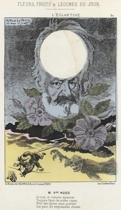 Die Heckenrose: Karikatur auf Victor Hugo - Illustration vom 22.03.1871 in „Blumen, Früchte und Gemüse des Tages“ von Alfred Le Petit