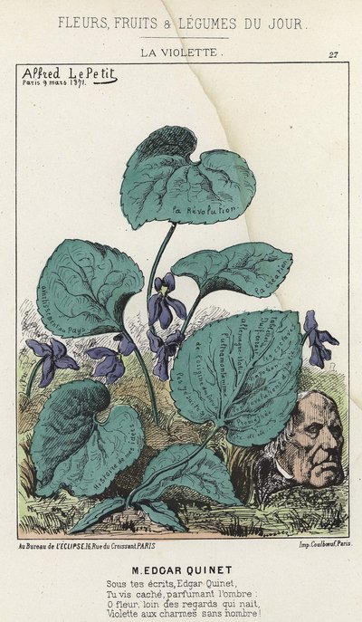 Das Veilchen: Karikatur auf Edgar Quinet - Illustration vom 09.03.1871 in „Blumen, Früchte und Gemüse des Tages“ von Alfred Le Petit