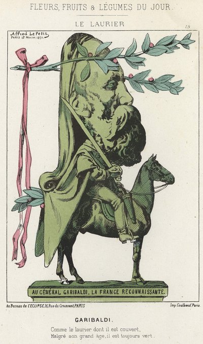 Der Lorbeer: Karikatur auf Garibaldi - Illustration vom 15.02.1871 in „Blumen, Früchte und Gemüse des Tages“ von Alfred Le Petit