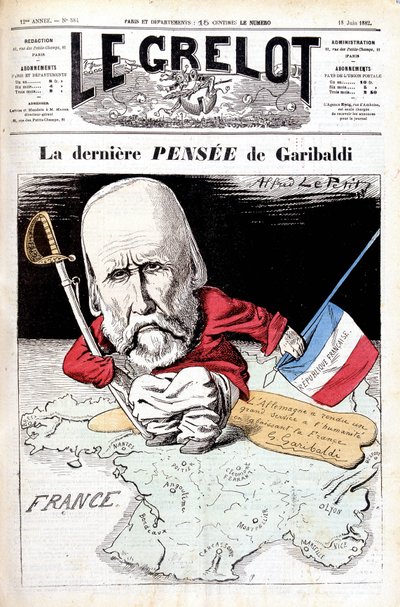 Der letzte Gedanke von Garibaldi. Karikatur in Le bell von Alfred Le Petit