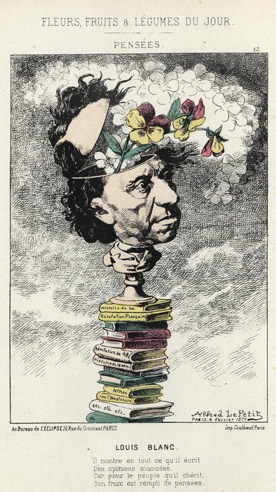 Gedanken: Karikatur über Louis Blanc - ill. vom 04.02.1871 in „Blumen, Früchte und Gemüse des Tages“ von Alfred Le Petit