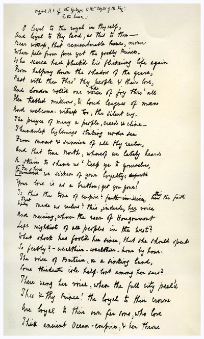 Originalmanuskript des Epilogs zu den Idyllen des Königs, um 1872 von Alfred Lord Tennyson