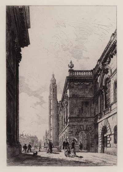 Cambridge: Das Senate House und die Universitätsbibliothek (Radierung) von Alfred Louis Brunet Debaines