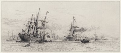 Schiffe auf dem Mersey (Radierung) von Alfred Louis Brunet Debaines