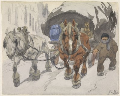 Bauernwagen mit zwei Pferden davor von Alfred Ost