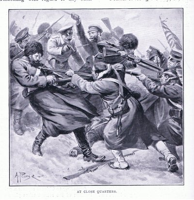 Im Nahkampf, Illustration aus Cassells Geschichte des Russisch-Japanischen Krieges Band 1, ca. 1900 von Alfred Pearse