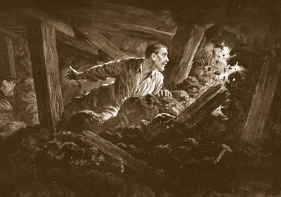 Sapper W. Hackett weigert sich, einen schwer verletzten Kameraden in einer Minengalerie zurückzulassen von Alfred Pearse