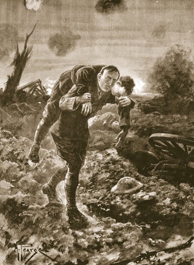 Vorübergehender Leutnant G. St. G. S. Cather bringt einen verwundeten Mann in voller Sicht des Feindes und unter Maschinengewehr- und Artilleriefeuer von Alfred Pearse