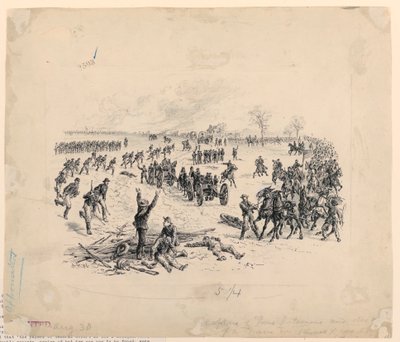 Eroberung von Kanonen und Zerstörung eines konföderierten Wagenzugs von Alfred R. Waud