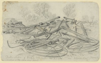 Zerstörung von Brücke, Telegraphentanks usw. in Warrenton Junction von Alfred Rudolph Waud