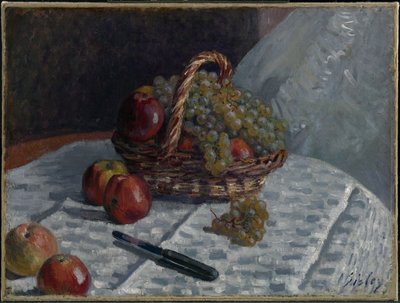 Äpfel und Trauben in einem Korb von Alfred Sisley
