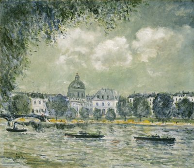 Landschaft entlang der Seine mit dem Institut de France und der Pont des Arts, ca. 1875 von Alfred Sisley